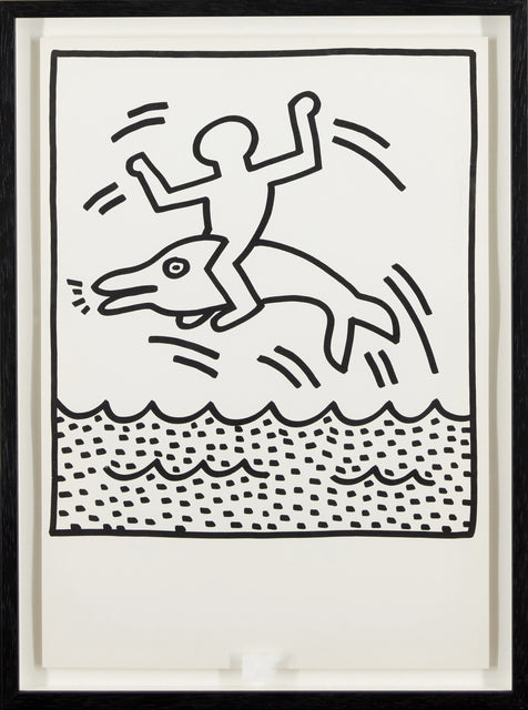 KEITH HARING<br>UNTITLED (DOLPHIN AND CROWD FRAMED)